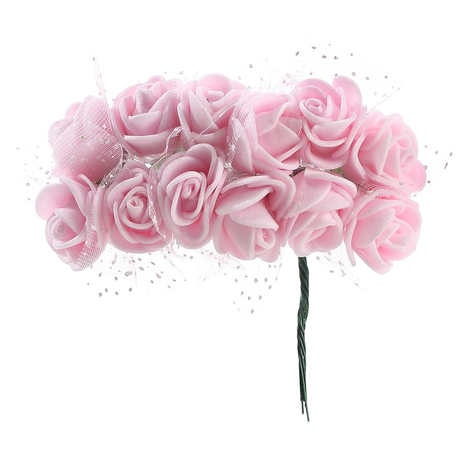 144Pcs Mini Fake Roses Artificial Foam Rose Heads With Wire Rods Diy Wedding Flowers Accessories Make Bridal Hair Clips Headbands Dress,Light Pink