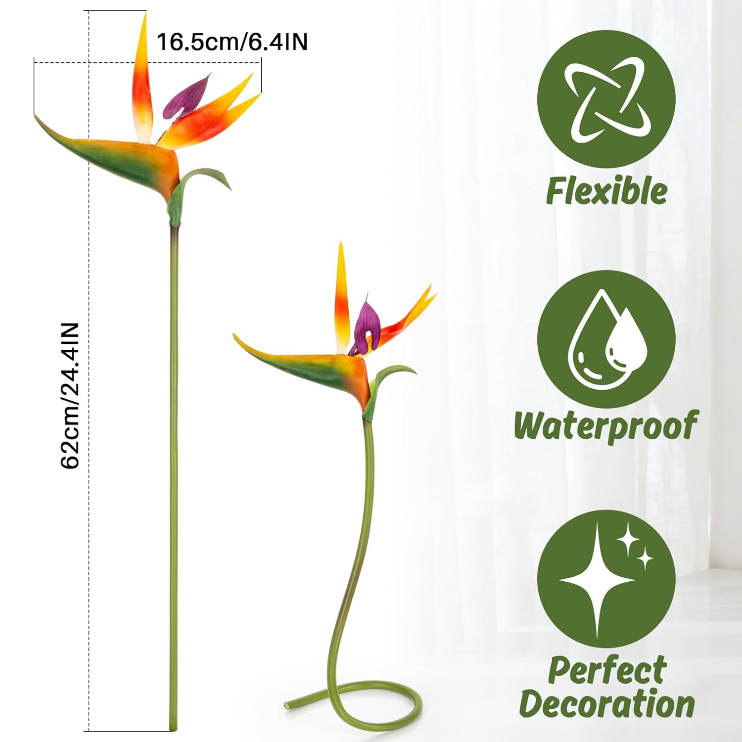 Bird Of Paradise Artificial Plant - 2Pcs Uv Resistant Artificial Outdoor Plants Birds Of Paradise Plant Artificial Giant Flowers For Decoration Hawaiian Party Decorations Hawaiian Flowers 24"