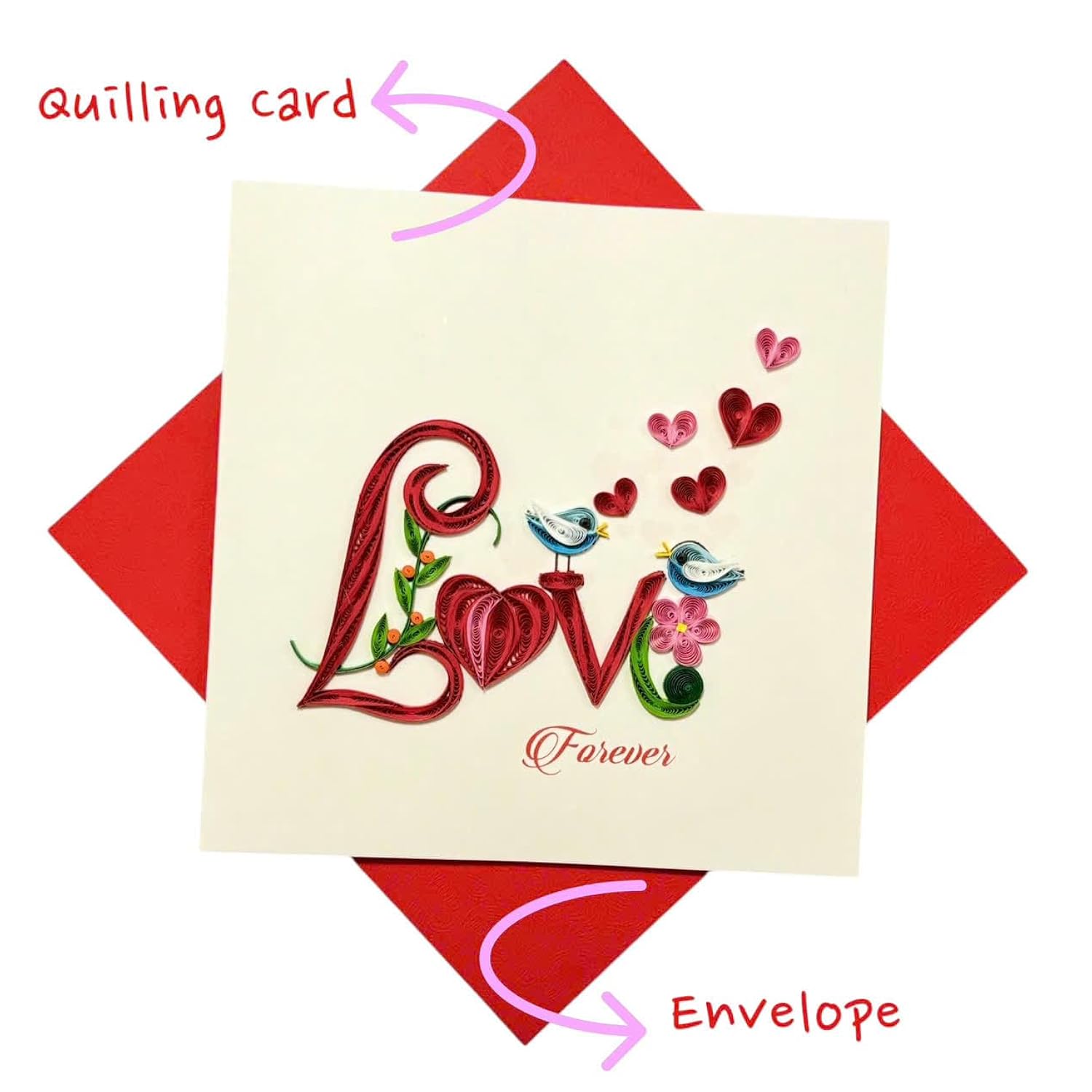 Handcraft Quilling Love Greeting Card For Him, Her, Gift For Husband, Wife, Boyfriend, Girl Friend Or Mom, For Anniversary, Valentine'S Day, Thank You Card, Blank Inside, Includes Envelope.