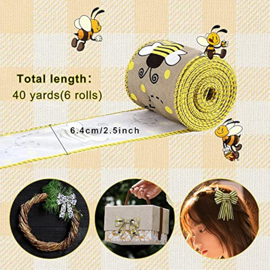 Bee Ribbons 6 Rolls Bee Wired Ribbon Sewing Diy Craft Bee Fabric 40 Ya