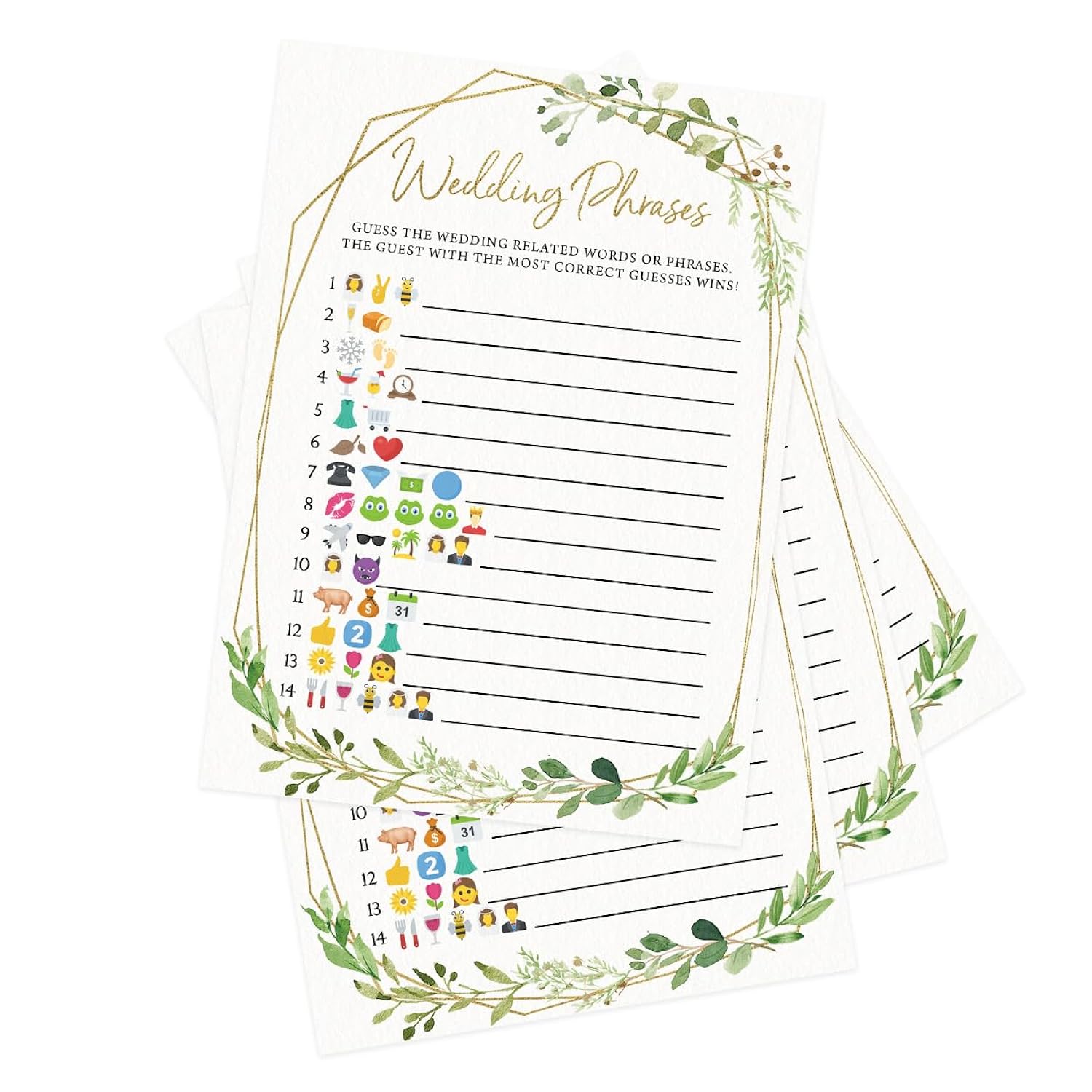 Bridal Shower Games – Wedding Phrase Guessing Game, Fun Wedding Shower Activity, Botanical Greenery Theme, For Up To 50 Guests