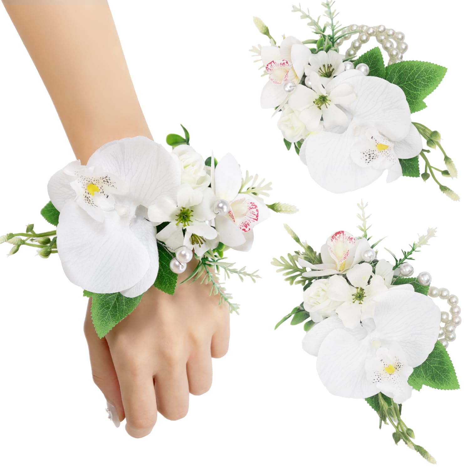 Set Of 2 Wrist Corsage Bracelets Pearl Wristlet Band Bridesmaid Bracelet For Wedding Ceremony Bridal Shower Wedding Artificial Flower Prom (Ivorywhite)