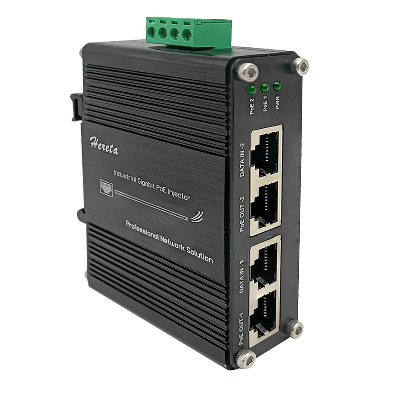 2 Ports Hardened Industrial Gigabit Poe+ Injector 12~48Vdc Power Input Support