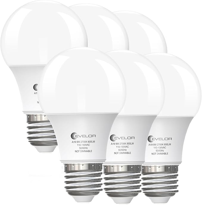 6 Pack A19 LED Light Bulbs 60W Equivalent Soft White 2700K E26 Base 800 Lumens