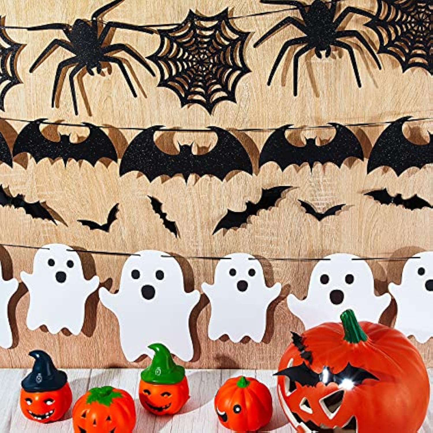 Glitter Halloween Banner Set: Bats, Spiders, Ghosts & 3D Bat Stickers