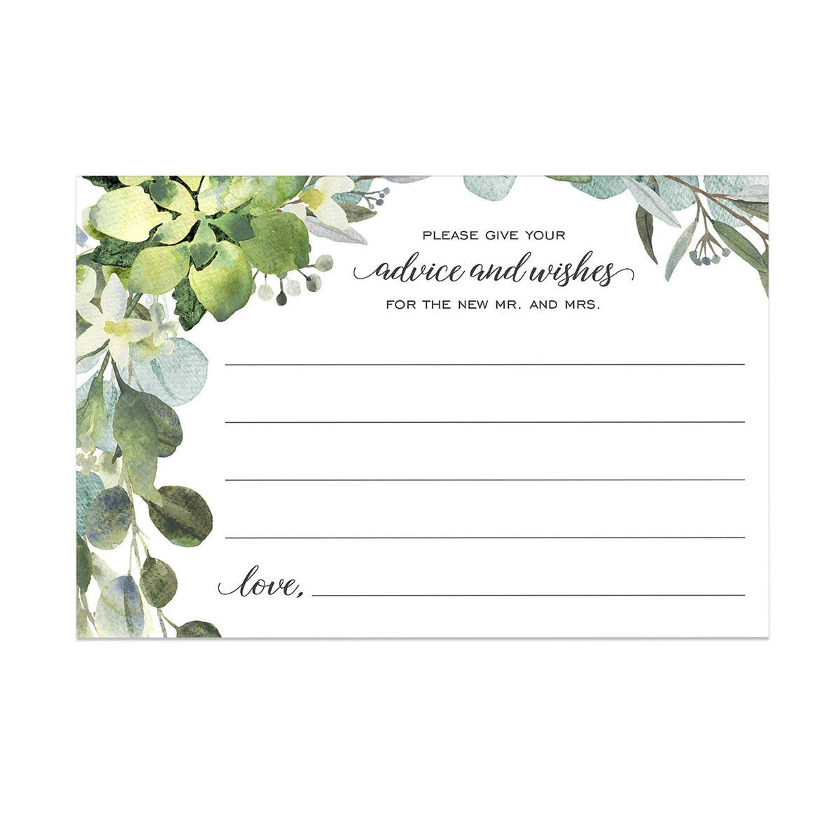 Lush Greenery Advice And Wishes Cards For The Bride And Groom / 50 Marriage Advice Note Cards / 4" X 6" Newlyweds Blank Advice Cards/Greenery Bridal Shower Décor And Games