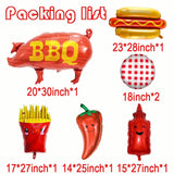 7-Pcs BBQ Theme Balloon Set Hot Dog, Fries, Chili & Checkered Balloons