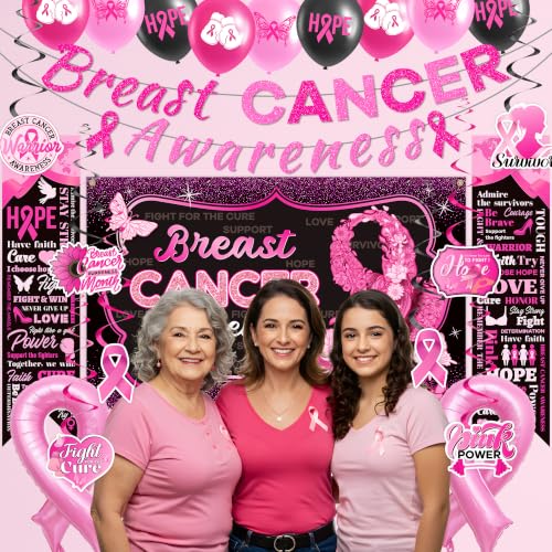 Breast Cancer Awareness Decorations Banner Swirl Backdrop Honeycomb Balloon