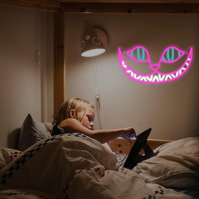 Cheshire Cat Neon Sign Alice in Wonderland LED Wall Light Dimmable Bedroom Man Cave Decor
