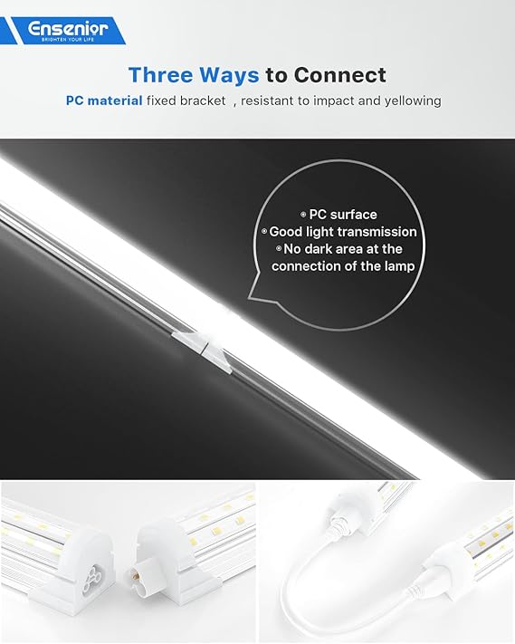 6 Pack 4FT LED Shop Lights 36W 5000LM 6000K Linkable Plug and Play Commercial Bay Lighting
