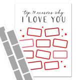 Scratch Away I Love You Card - Top 10 Reasons Why I Love You - Valentines Day, Anniversary, Birthday, Wedding - 8.5"X11" - Personalized Card - Custom Love Card - Scratch Off Stickers - Gift For Kids, Husband, Wife (Red)