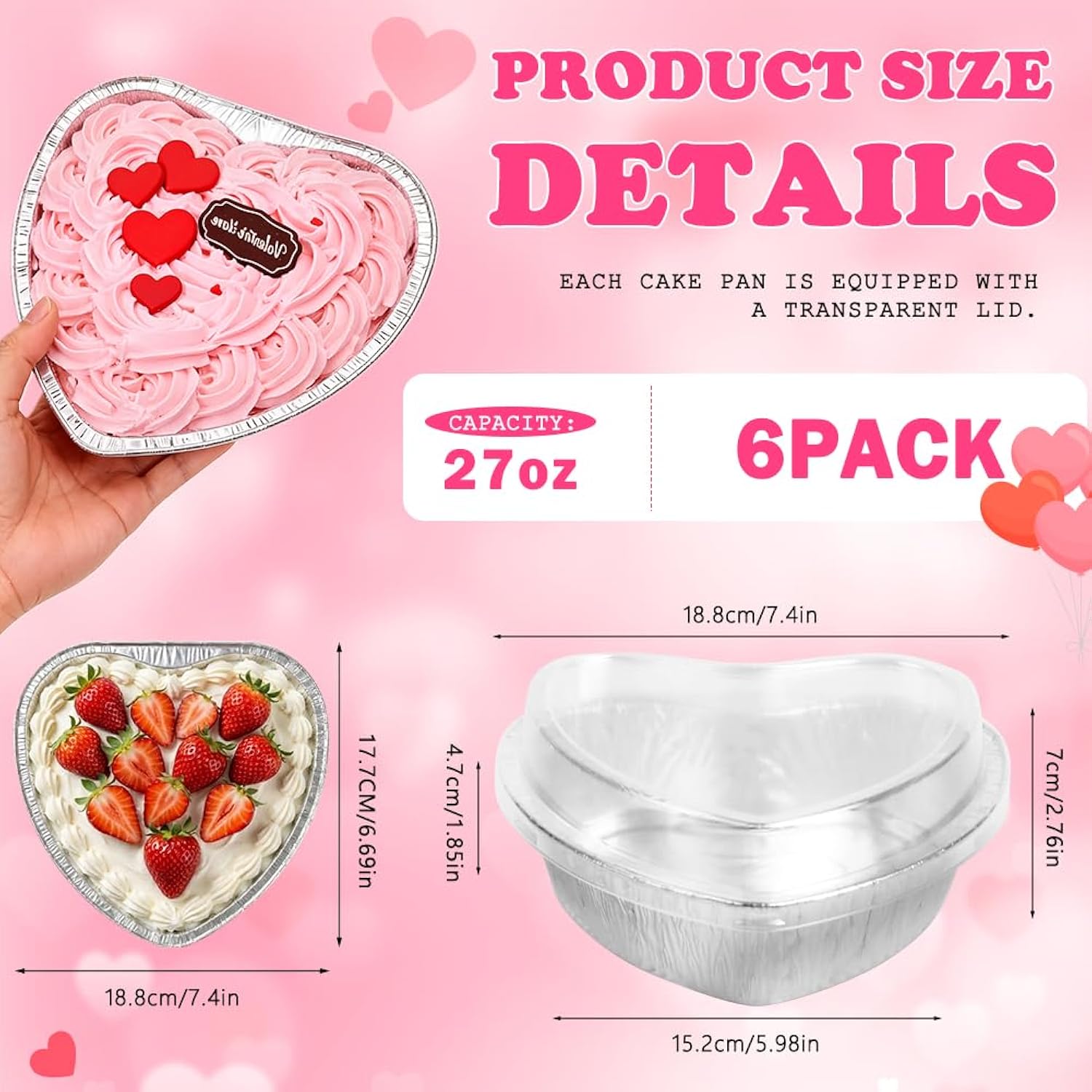 6Pcs Valentine‘S Day Cake Pan With Lids Heart Shaped Pans 27Oz Large Baking Cups Dessert Box Food Containers Aluminum Foil Cake Pans Packing Takeaway Boxes For Valentines Day Wedding Party
