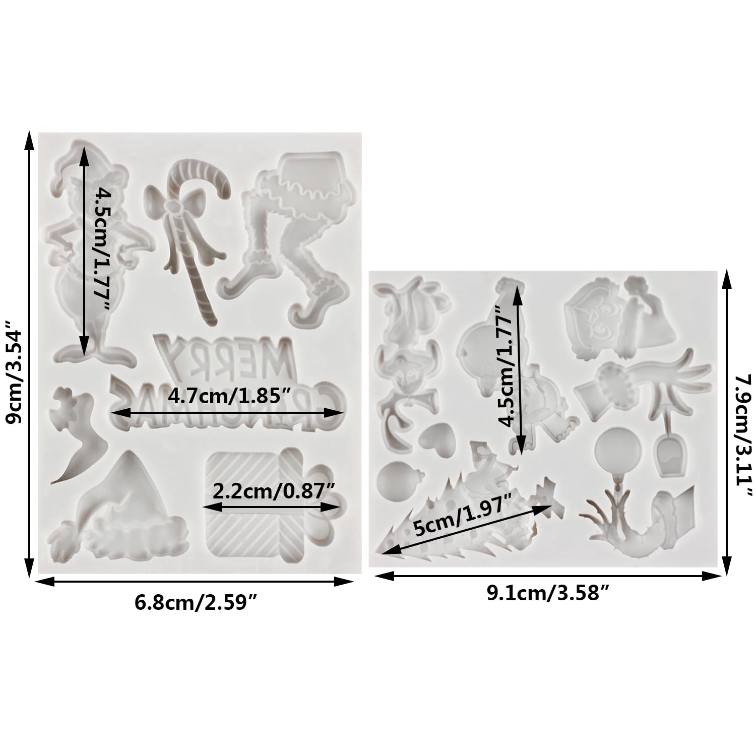 Merry Christmas Fondant Molds Funny Cartoon Character Silicone Molds Green Hand Resin Molds Xmas Tree Gift Cake Decorating Molds For Cupcake Topper Polymer Clay Gum Paste Set Of 2, Gray