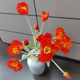 Poppy Flowers Artificial? Poppy Silk Flowers With Stems?Ranunculus Artificial Flowers?Faux Flower Stems For Wedding,Party, Outdoor Indoor Decor Flower Arrangements For Table (3, Orange Red)