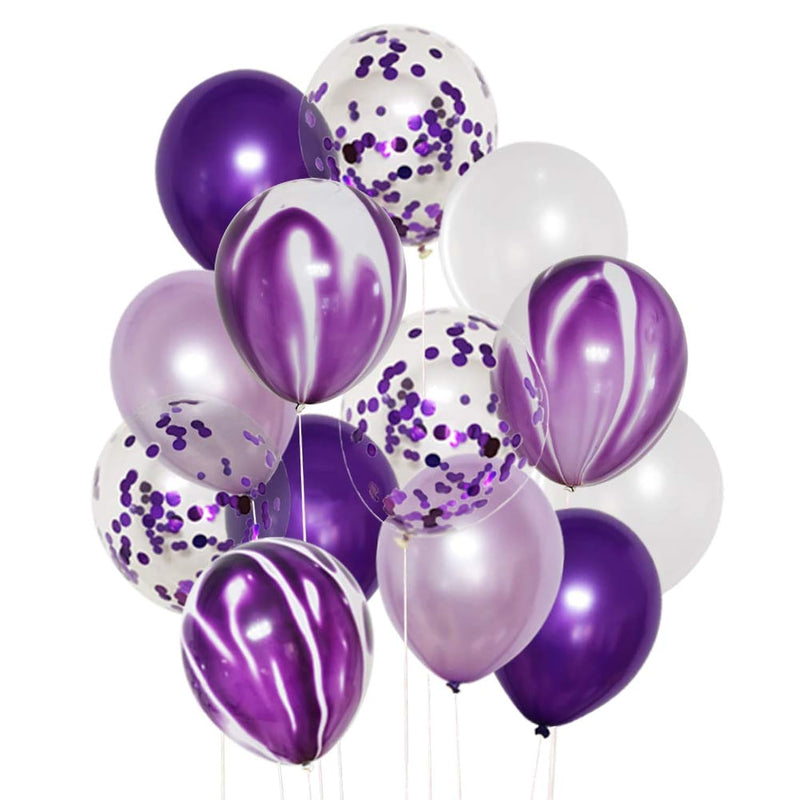 50 Pcs 12 Inches Purple And White Balloons, Purple Confetti Balloons,