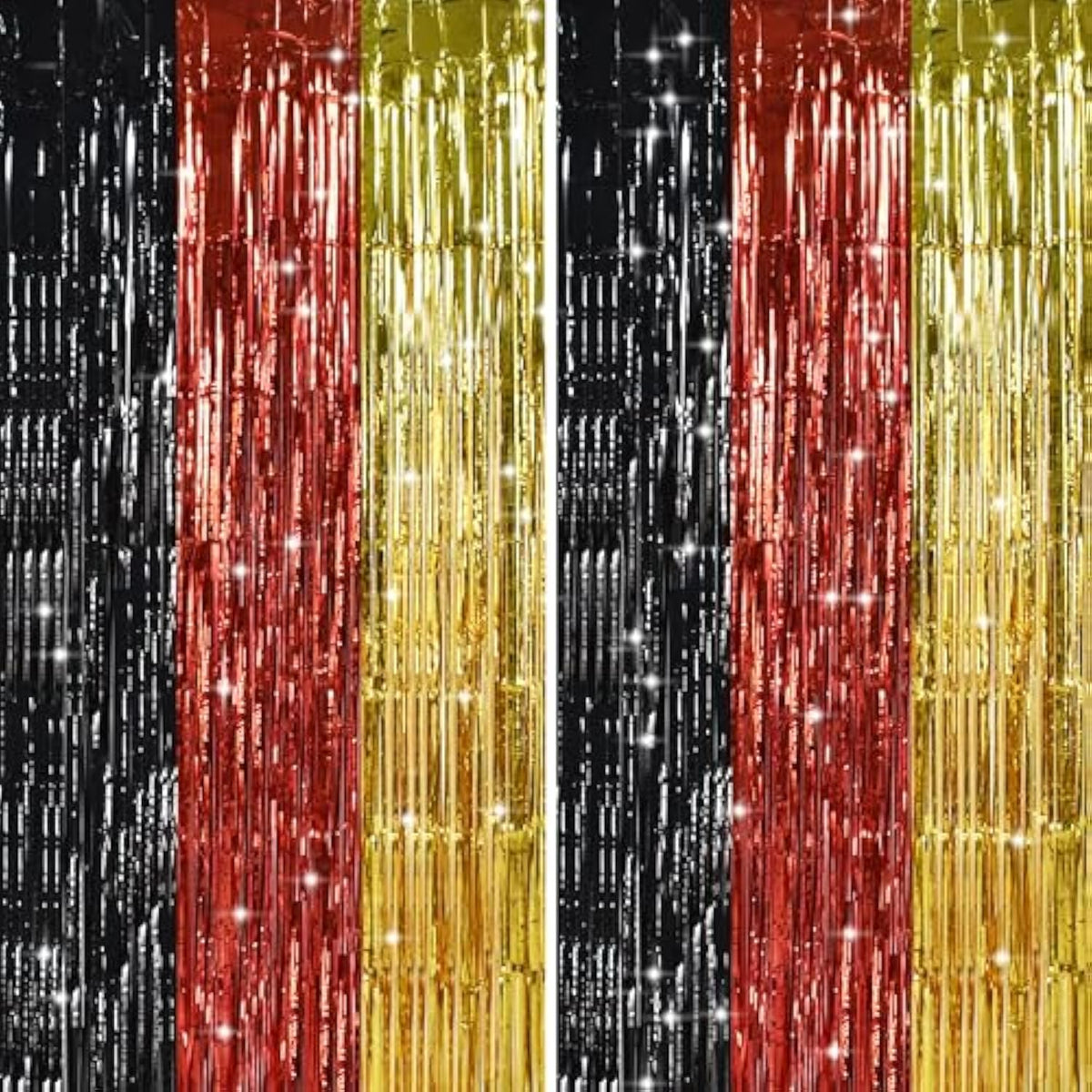 Black, Red & Gold Door Streamers — Metallic Fringe Curtain for Parties & Events