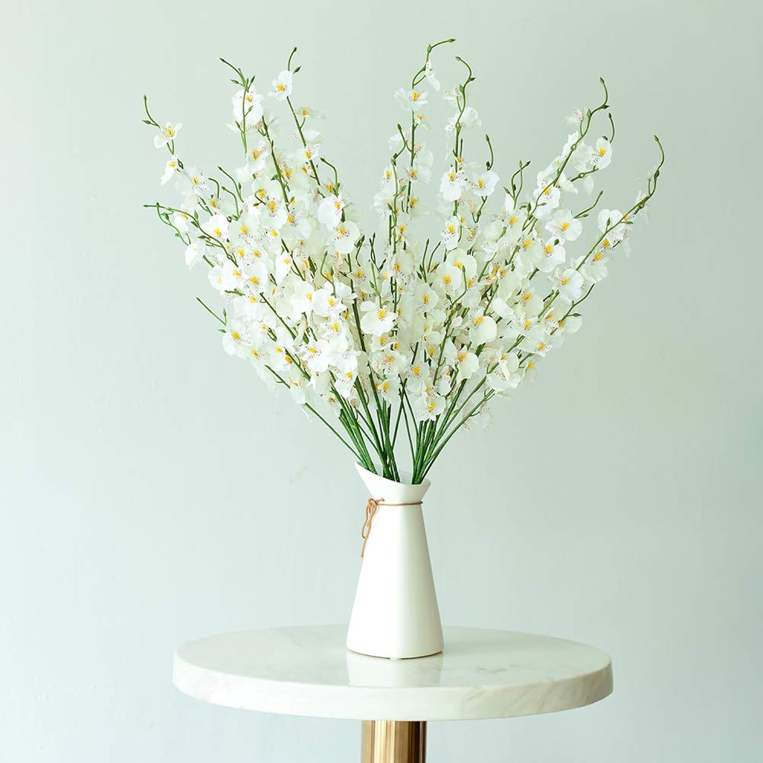 Orchids Artificial Flowers, 10 Bunches Fake Silk Flowers For Decoration, Long Stem Artificial Flowers For Tall Vase Home Decor Indoor - White