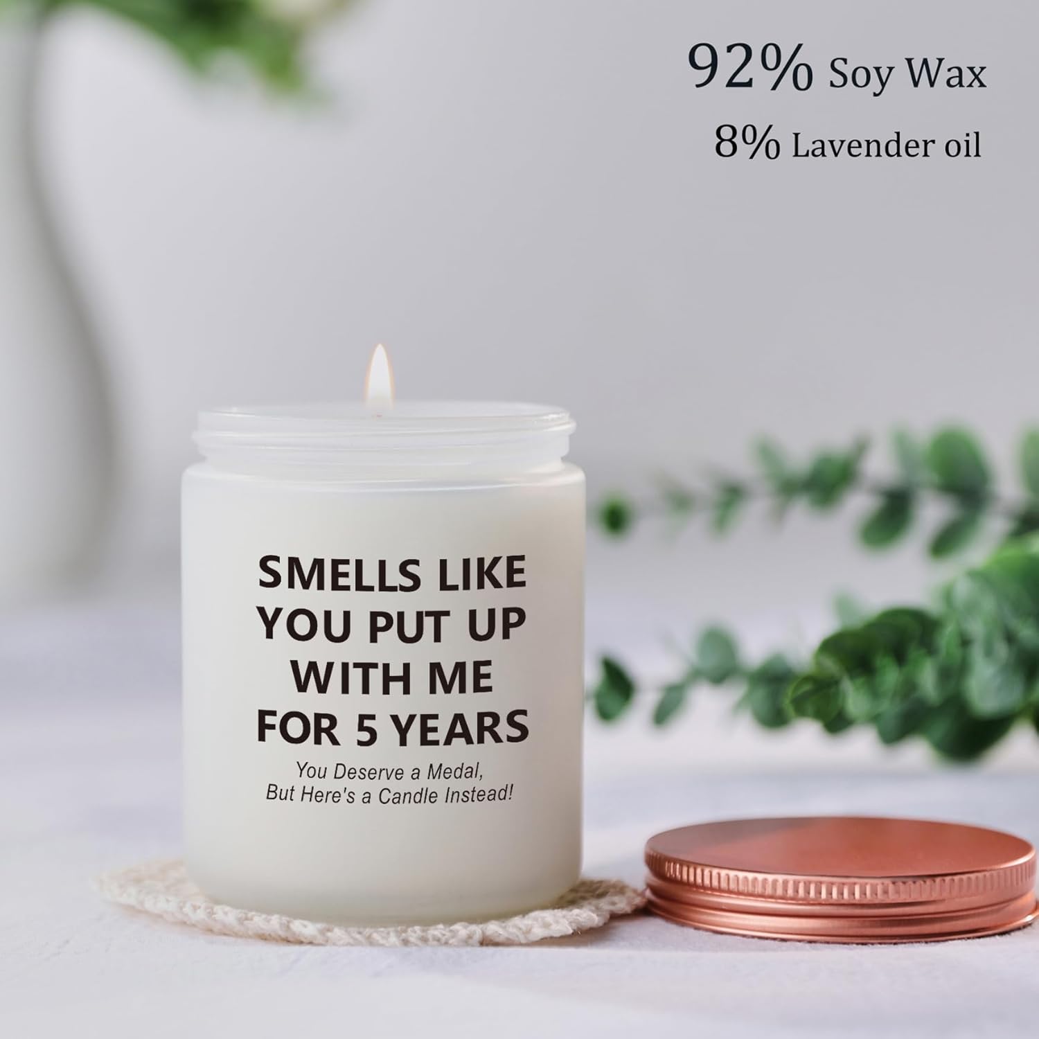 Funny 5Th Wedding Gift For Women Men Anniversary, 5 Year Anniversary Wood Themed Gifts For Her Him Wife Husband Girlfriend Boyfriend Presents For Couple Candle