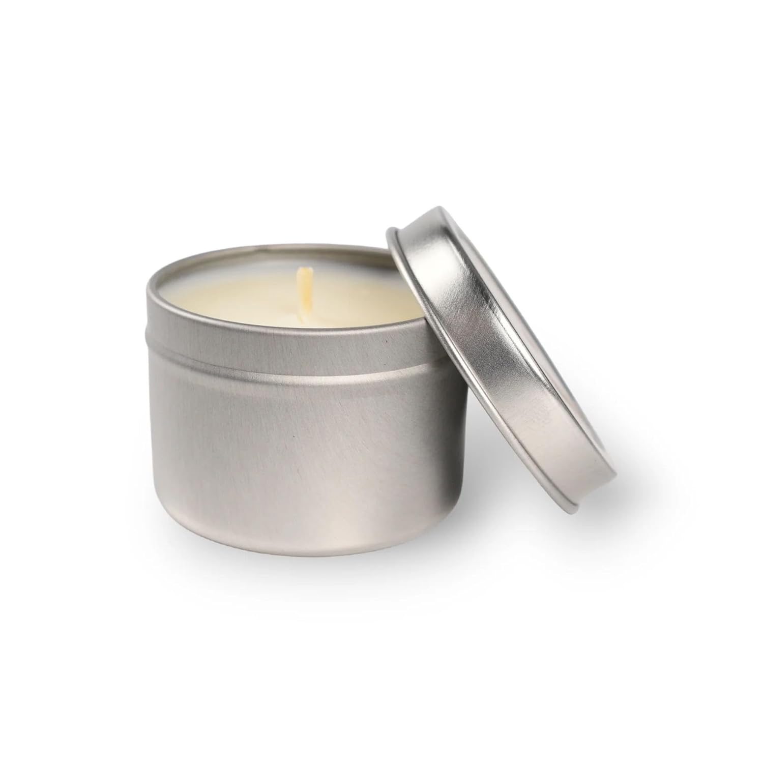 Round Silver Tone Small 2 Ounce Silver Tin/Wax Scented Votive Jar Candle For Home, Office Or Travel, Santal, Bry-St-2T