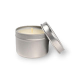 Round Silver Tone Small 2 Ounce Silver Tin/Wax Scented Votive Jar Candle For Home, Office Or Travel, Santal, Bry-St-2T