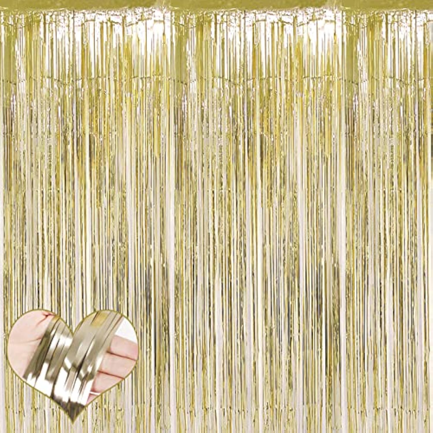 4 Pack Light Gold Fringe Curtain Backdrop, 3.2Ft X 6.6Ft Metallic Tinsel Foil Fringe Streamers Background For Photo Booth Birthday Wedding Baby Shower Carnival Easter Mother’S Day Party Decorations