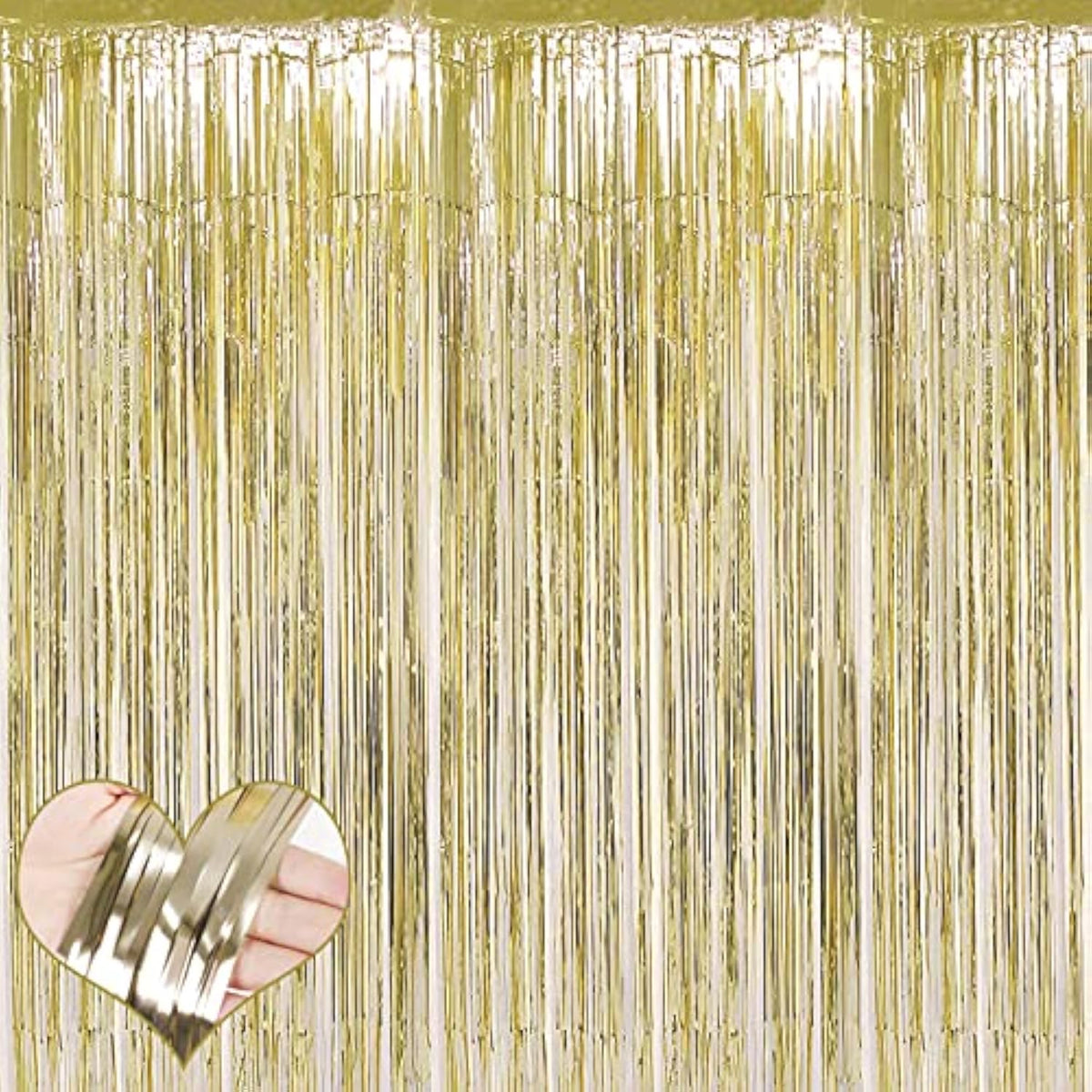 4 Pack Light Gold Fringe Curtain Backdrop, 3.2Ft X 6.6Ft Metallic Tinsel Foil Fringe Streamers Background For Photo Booth Birthday Wedding Baby Shower Carnival Easter Mother’S Day Party Decorations