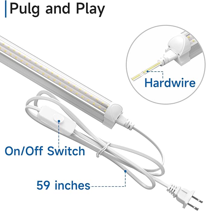 4 Pack 4FT LED Shop Lights 40W 5000LM 5000K Linkable T8 Integrated Fixtures for Garage Workshop