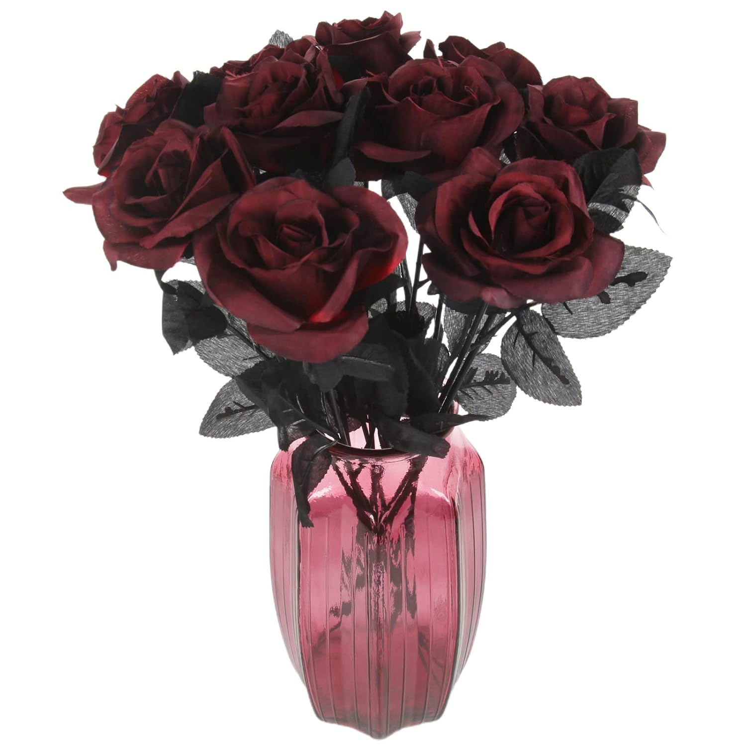 10 Pcs Artificial Roses Bouquet Faux Black Roses Bundles Fake Flowers Realistic Flowers Arrangements Halloween Decor (Maroon, 10)