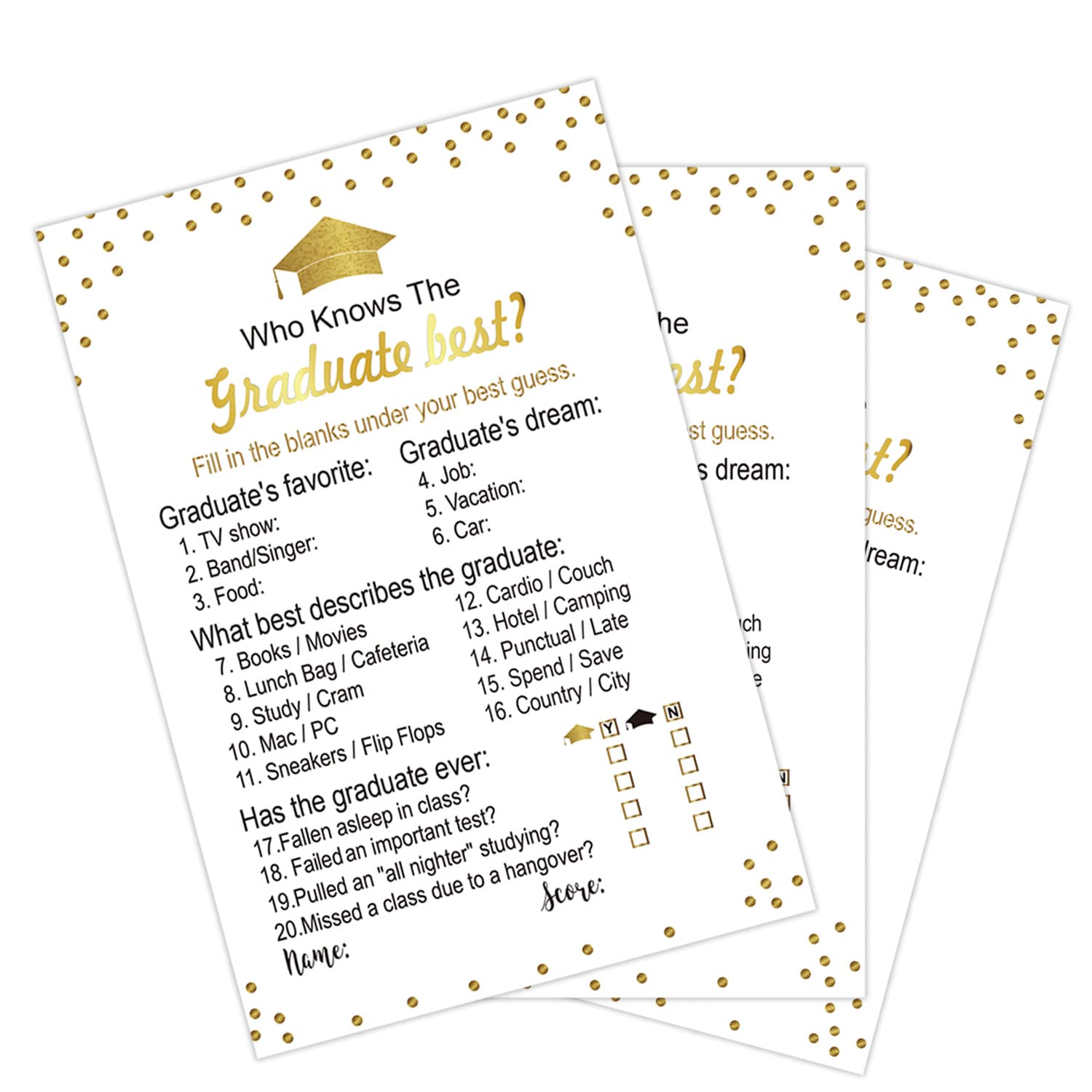 50 Pieces Graduation Party Game Cards, Who Knows The Graduate Best, Graduation Party Supplies For High School College Graduation Ceremony