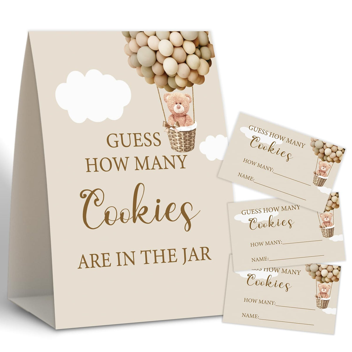 Hot Air Balloon Shower Game,How Many Cookies,Baby Shower Games,Wedding Shower Game,Baby Shower Decorations Gender Neutral,Bridal Shower Decoration,Birthday Party Game,50 Cards & 1 Sign-8