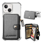 Phone Wallet with Card Holder, Zipper Coin Purse & Lanyard for iPhone 14 - Black