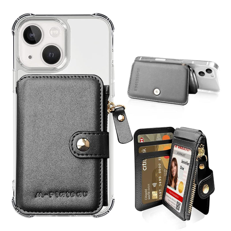 Phone Wallet with Card Holder, Zipper Coin Purse & Lanyard for iPhone 14 - Black