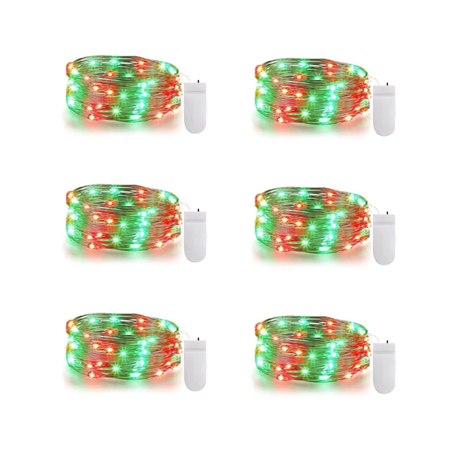 6 Pack Red And Green Fairy Lights Battery Operated, 7 Ft 20 Led Red Green Christmas String Lights, Waterproof Copper Wir