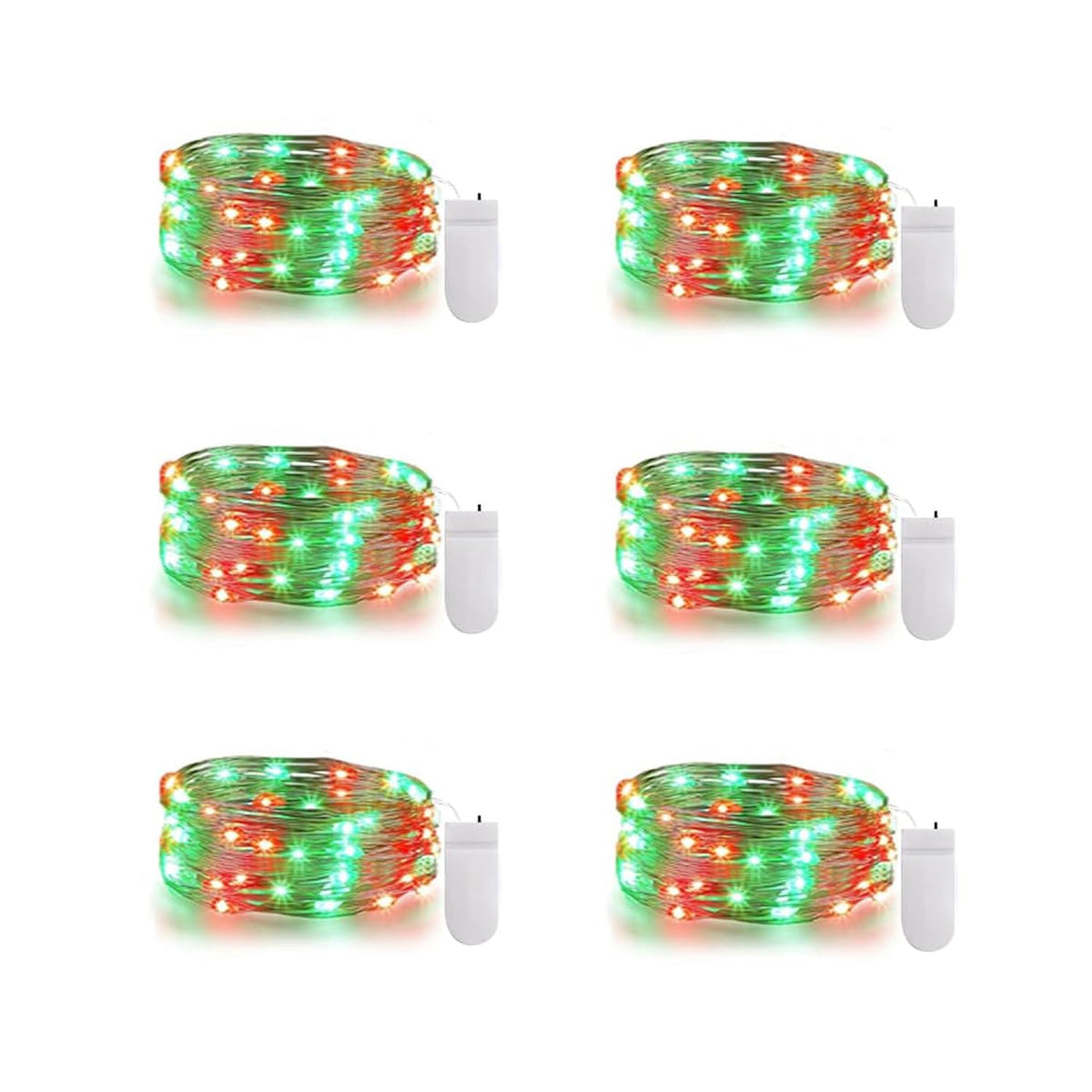 6 Pack Red And Green Fairy Lights Battery Operated, 7 Ft 20 Led Red Green Christmas String Lights, Waterproof Copper Wir