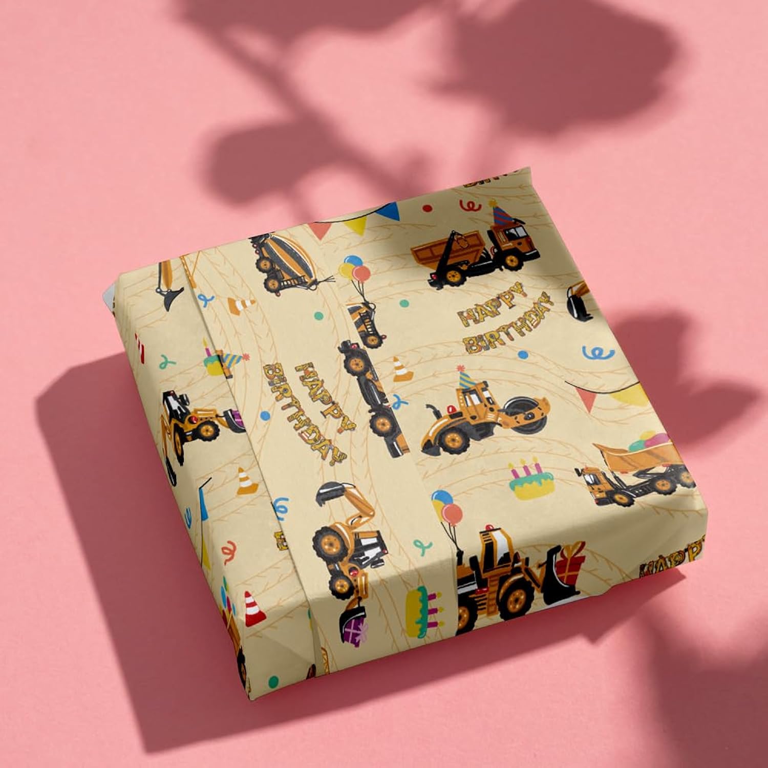 Construction Wrapping Paper For Boys – Yellow Mixer Truck Crane Balloon Gift Wrap For Birthday Party - 4 Folded Sheets 28 X 40 Inch, Easy To Store