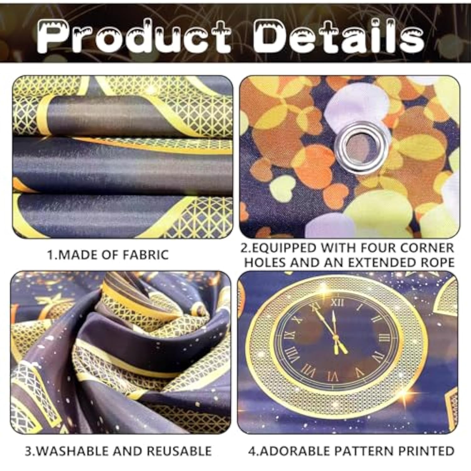 2026 Happy New Year Banner 5×3 Ft Black Gold Backdrop for Party and Photos