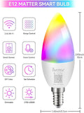 Matter E12 Smart LED Bulb RGBCW WiFi Candelabra Base Color Changing 1 Pack