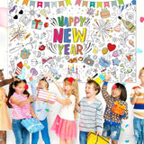 Happy New Year 2026 Giant Coloring Poster Tablecloth 72x30 with 24 Paint Pens