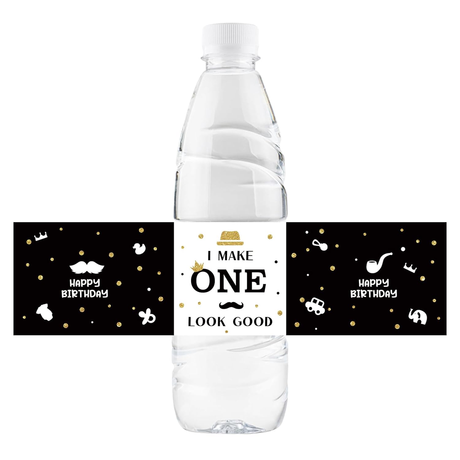 32 Pcs Happy 1St Birthday Water Bottle Labels, One Year Old Birthday Water Bottle Labels For Boys, Little Men Bottle Wrappers, Baby Shower Party Water Labels - Black Glitter