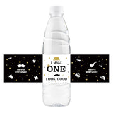 32 Pcs Happy 1St Birthday Water Bottle Labels, One Year Old Birthday Water Bottle Labels For Boys, Little Men Bottle Wrappers, Baby Shower Party Water Labels - Black Glitter