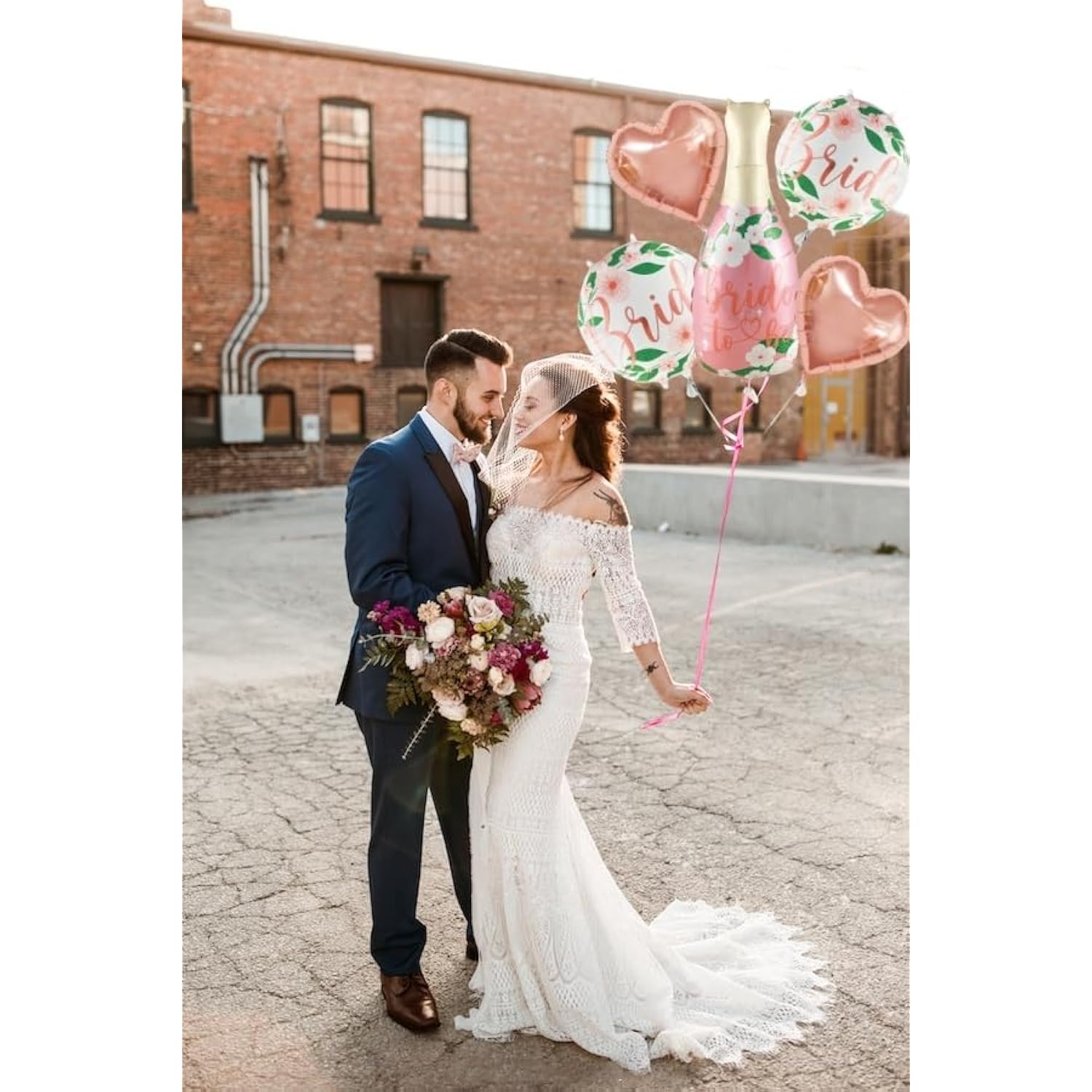 Flora Bride-to-Be Balloons – 38" Champagne Bottle Foil Balloons, Bachelorette & Bridal Shower Party Decor, 5-Pack