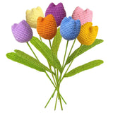 7 Pieces Completed Crochet Flowers Bouquet Hand-Knitted Tulip Artificial Wool Flower For Mother'S Day Birthday Wedding Home Decor