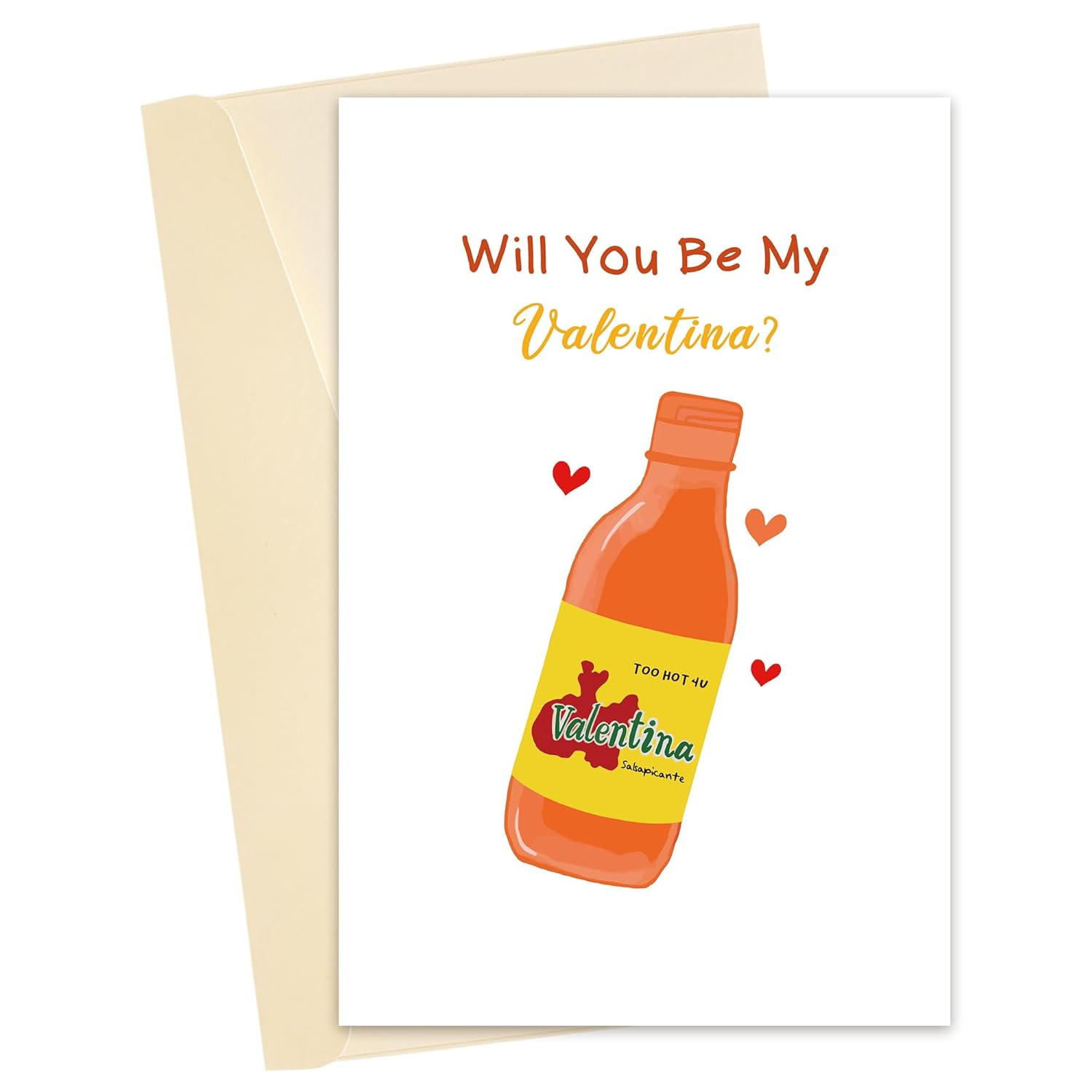 Will You Be My Valentina Hot Sauce Inspired Valentine'S Day Card For Him Her, Cute Mexican Sauce Lover Q&A Greeting Card