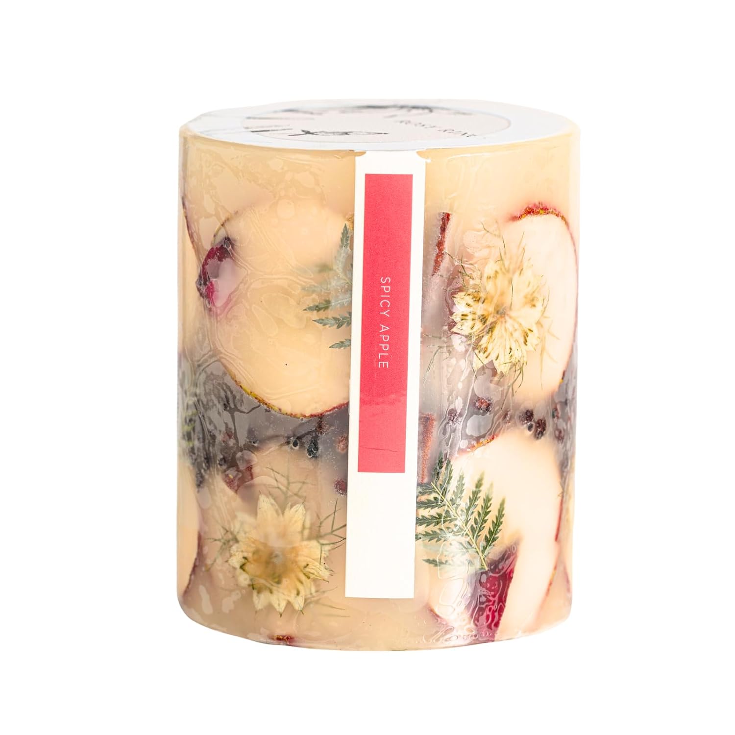 Small Round Botanical Candle - Spicy Apple 5.5" Burn Time 120 Hours Notes Of Cardamom, Cinnamon, Clove, Long Lasting Candles, Candle Gifts