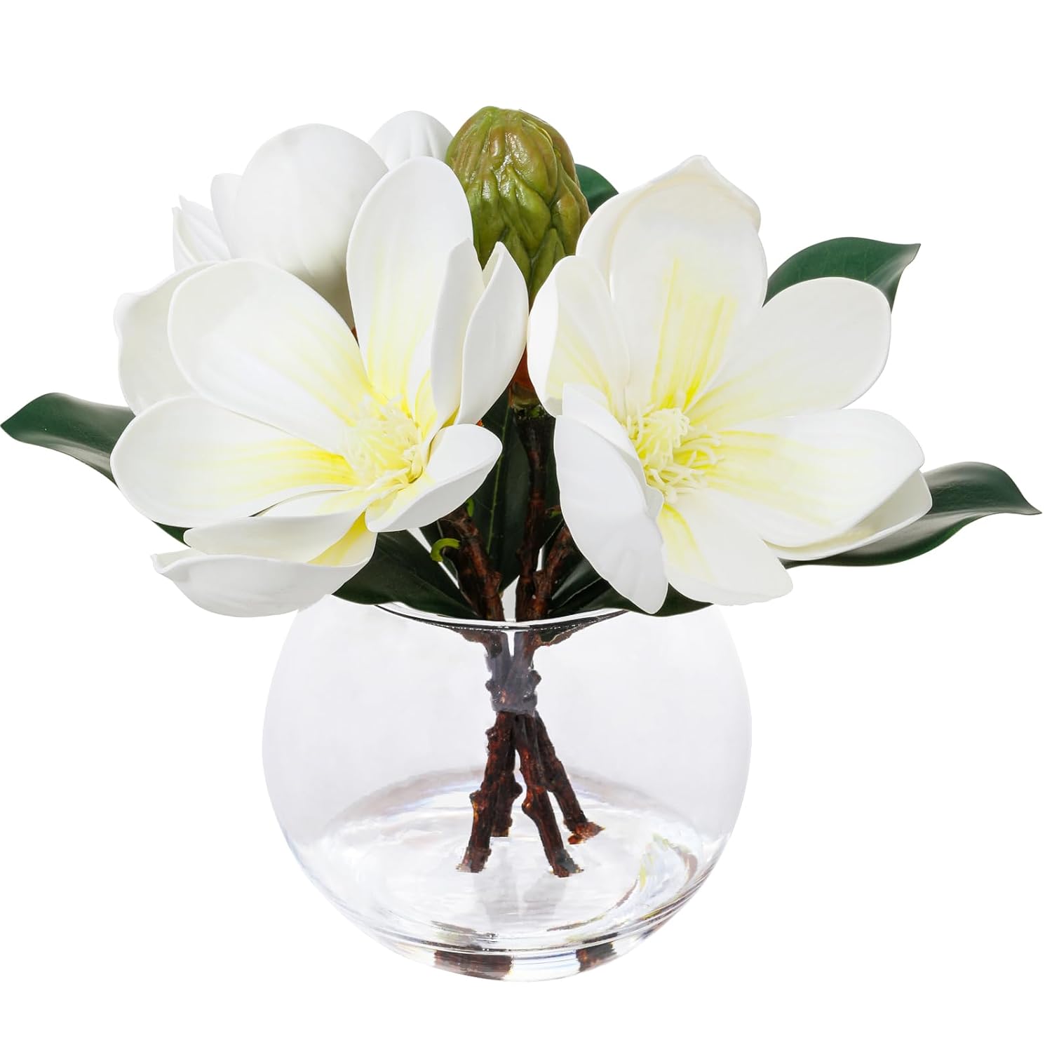 Artificial Flowers With Vase Fake Water White Magnolia Fake Flowers In Glass Vase For Home Bathroom Office Table Shelf Decoration