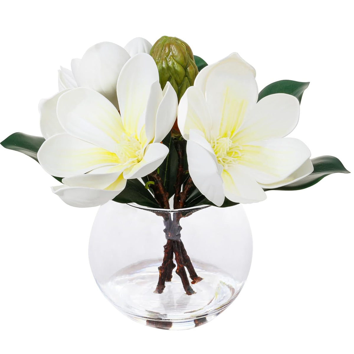 Artificial Flowers With Vase Fake Water White Magnolia Fake Flowers In Glass Vase For Home Bathroom Office Table Shelf Decoration