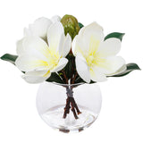 Artificial Flowers With Vase Fake Water White Magnolia Fake Flowers In Glass Vase For Home Bathroom Office Table Shelf Decoration