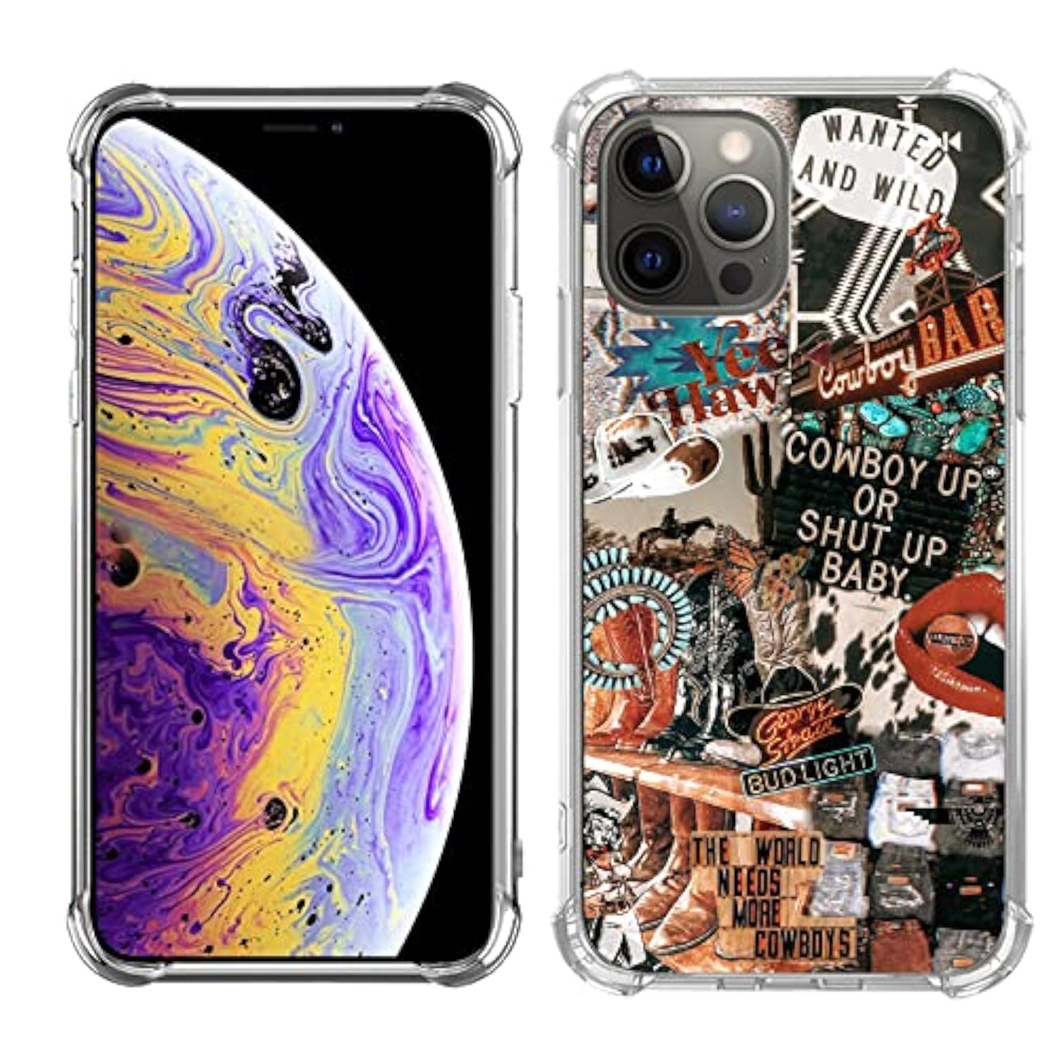 Western Cowgirl Cowboy Collage Case For Iphone 16 Pro Max, Howdy Ranch Boho Southwestern Retro Design, Unique Trendy Tpu Bumper Cover