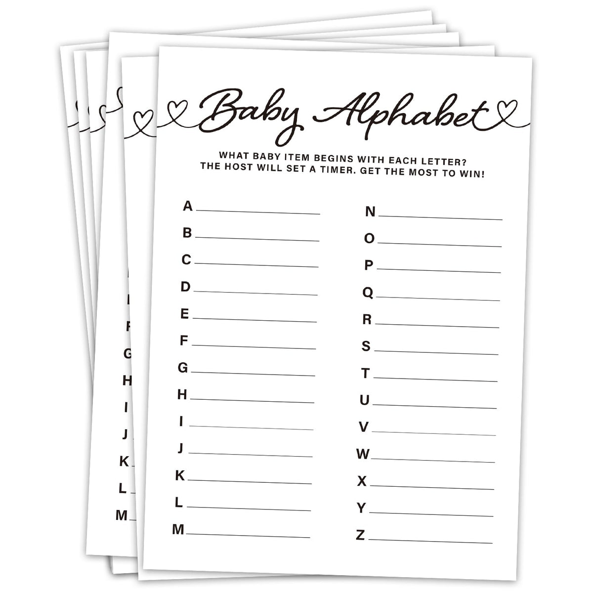 Alphabet Baby Shower Games, 30Pcs Baby Shower Game Cards For Boy Girl, Gender Neutral Party Games Activities/Bb019
