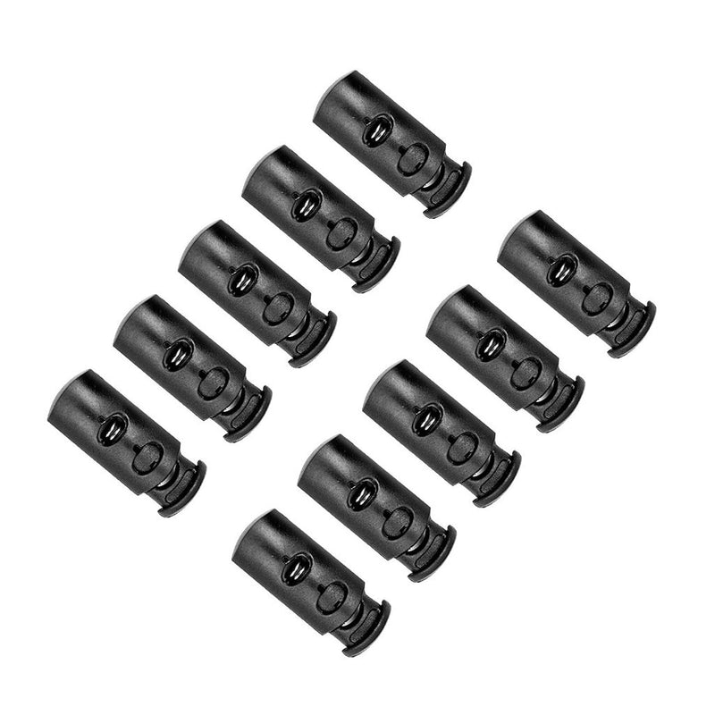 20 Pcs Black Plastic Toggle Double Hole Spring Loaded Elastic Drawstring Rope